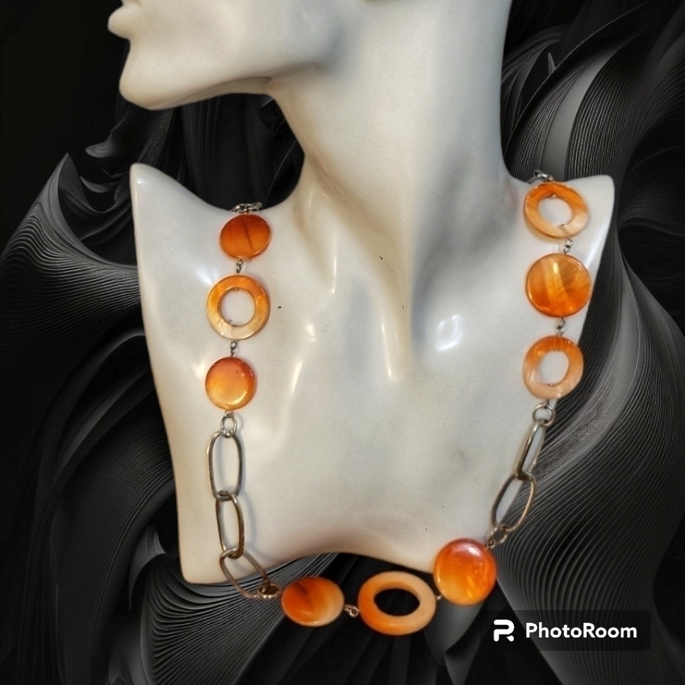 3/$30 Orange Shell Oval Link Mermaidcore Chain Necklace